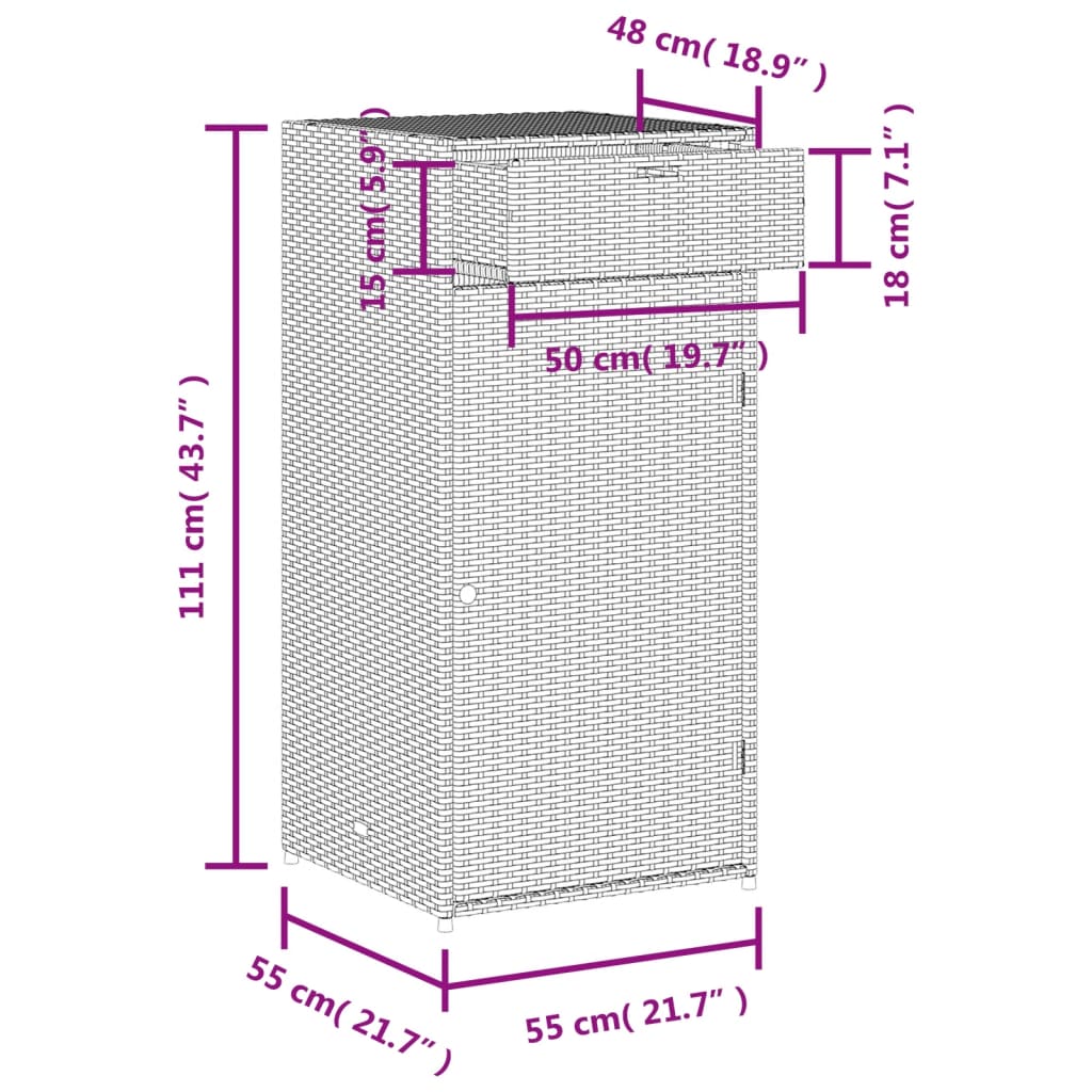 vidaXL Градински шкаф за съхранение бежов 55x55x111 см полиратан