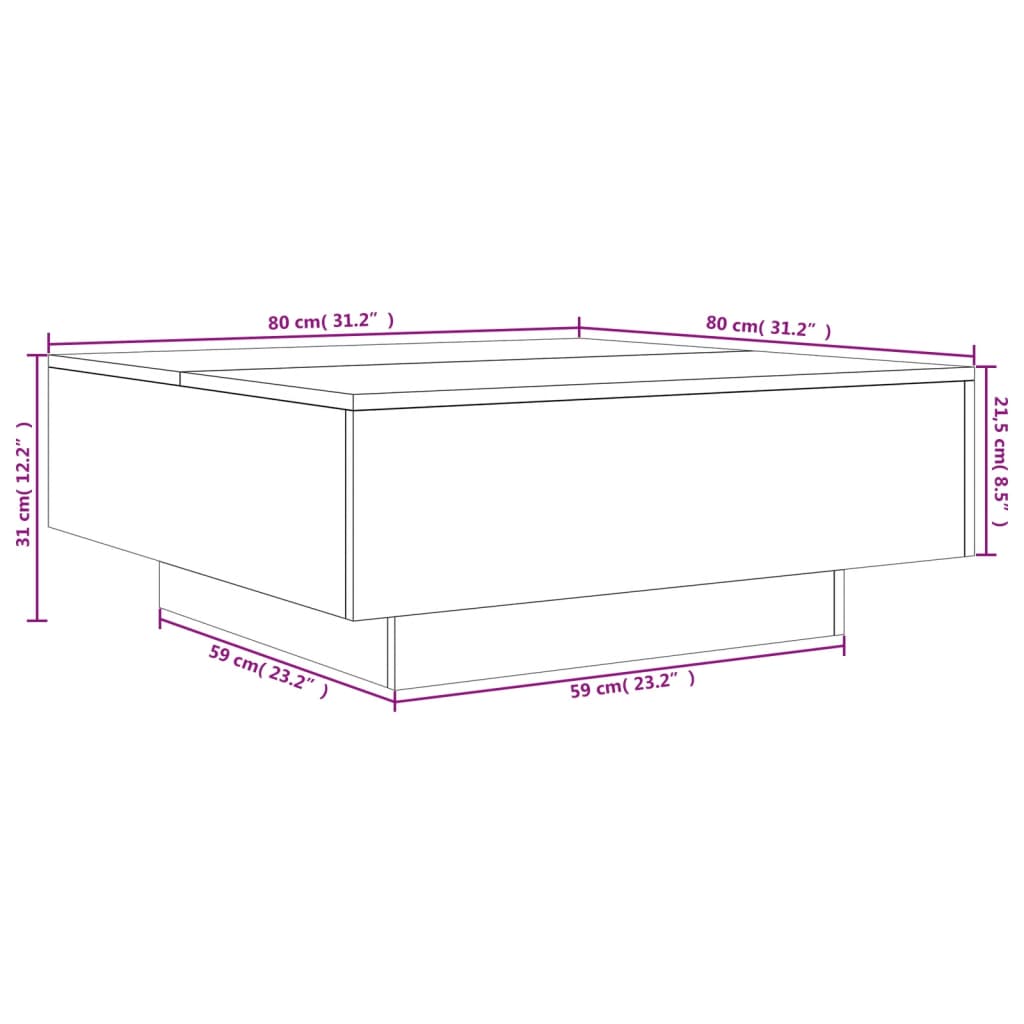 vidaXL Маса за кафе, опушен дъб, 80x80x31 см, инженерно дърво