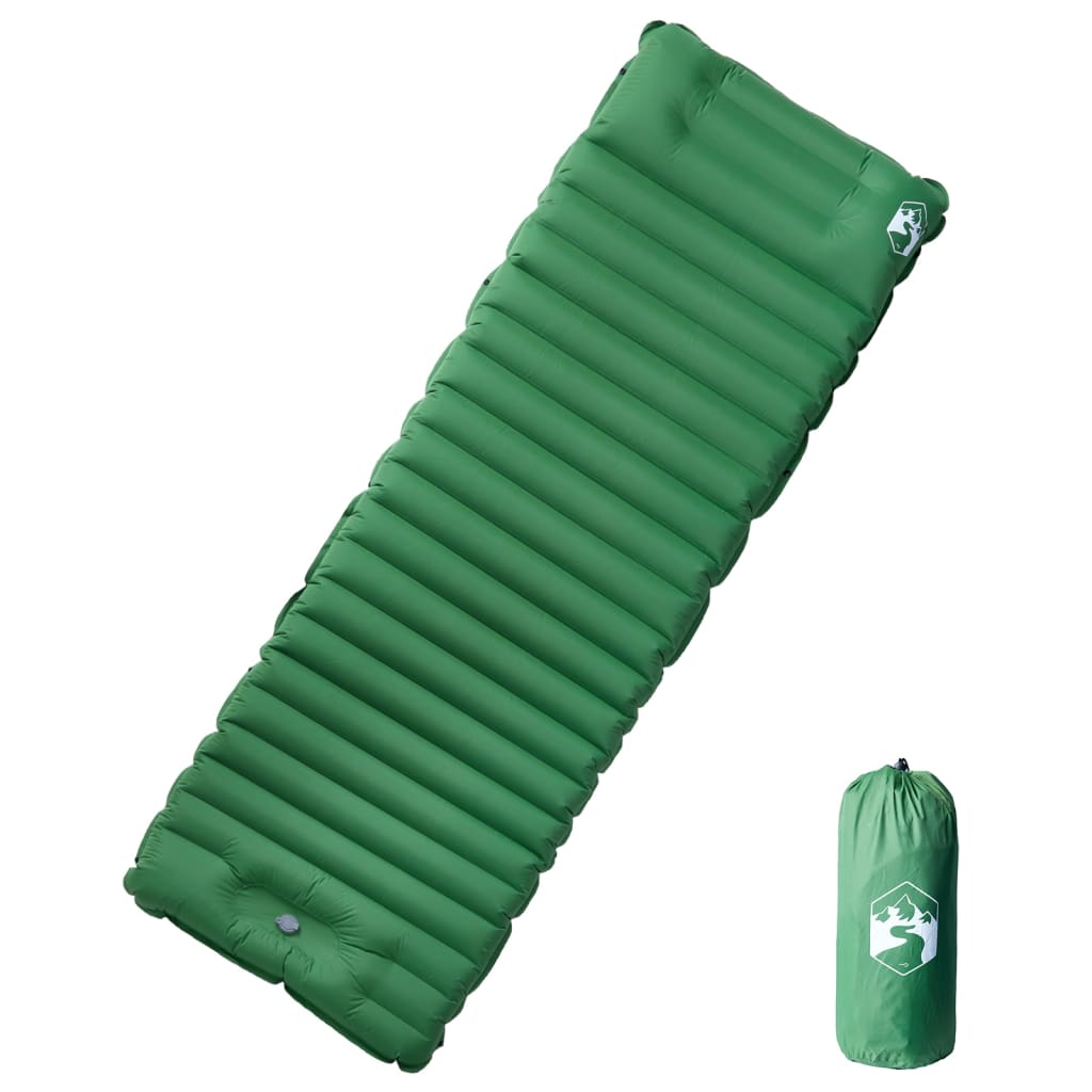 vidaXL Самонадуваем дюшек за къмпинг с възглавница за 1 човек зелен
