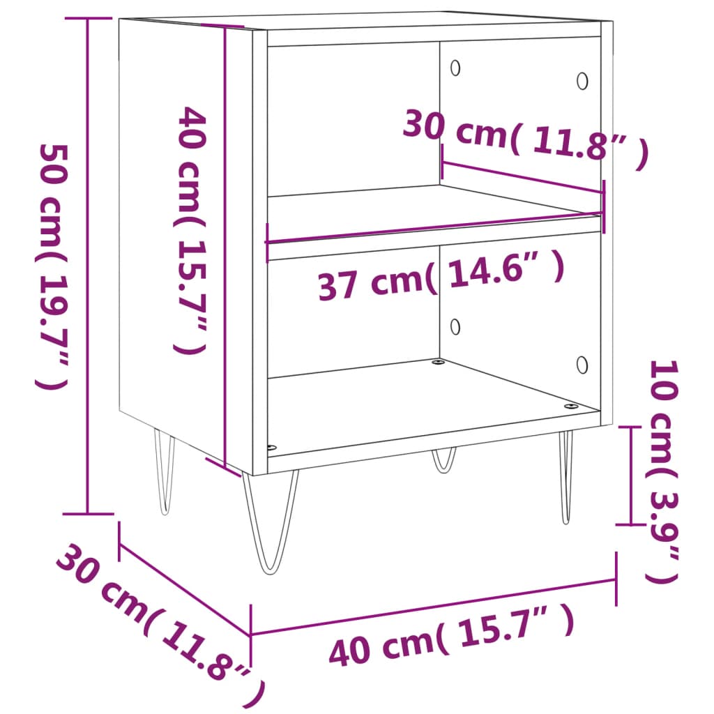 vidaXL Нощни шкафчета, 2 бр, сив сонома, 40x30x50 см, инженерно дърво