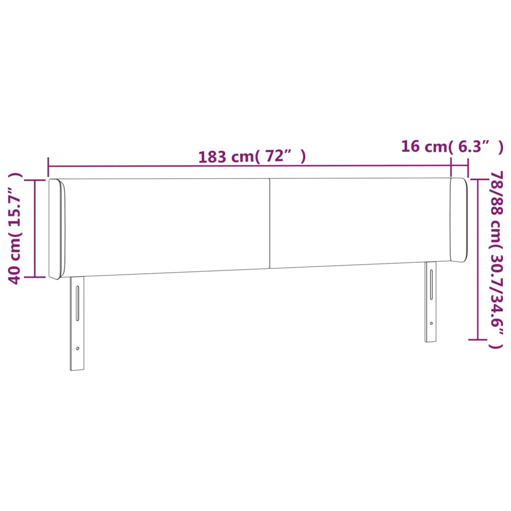 vidaXL LED Горна табла за легло, капучино, 183x16x78/88 см