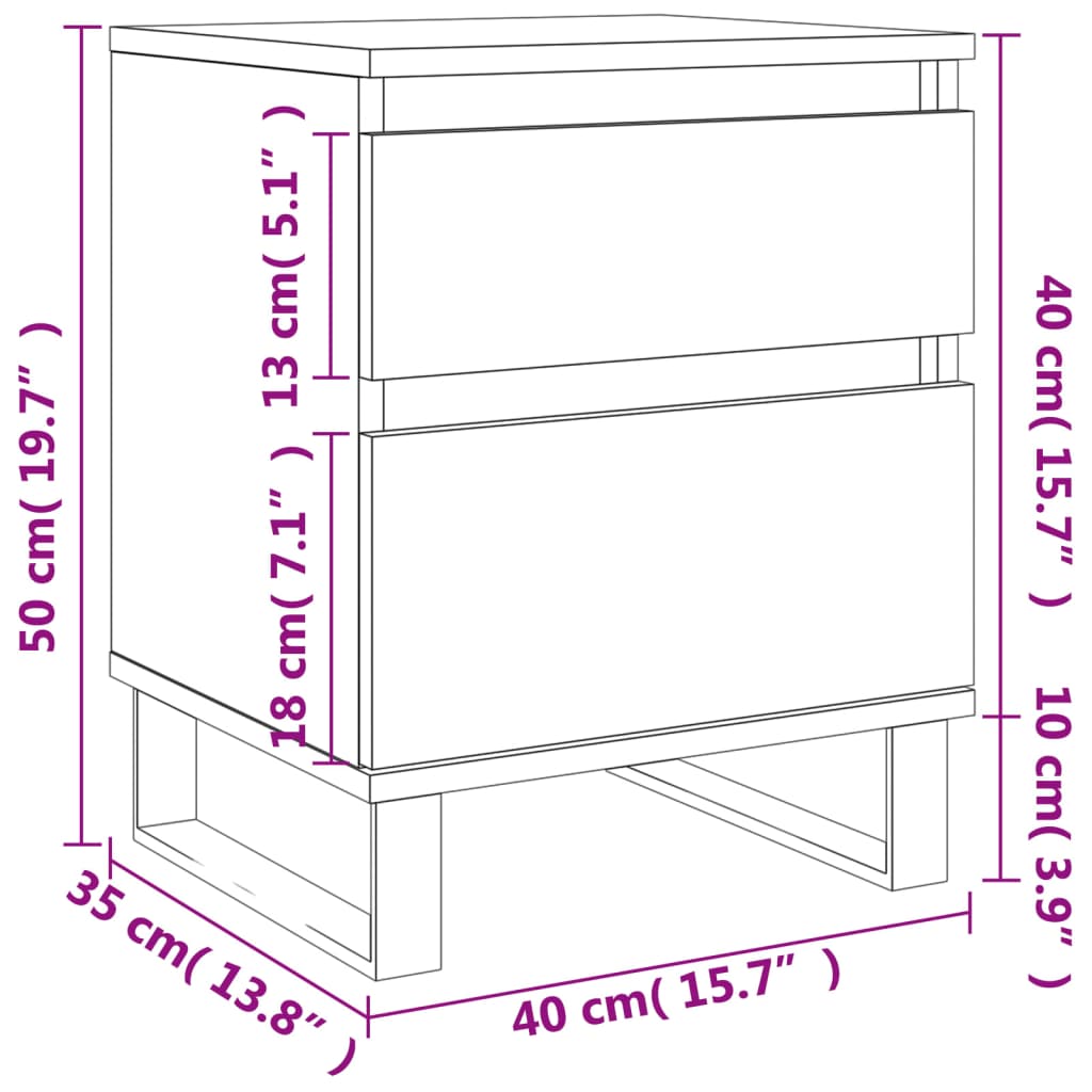 vidaXL Нощни шкафчета, 2 бр, бели, 40x35x50 см, инженерно дърво