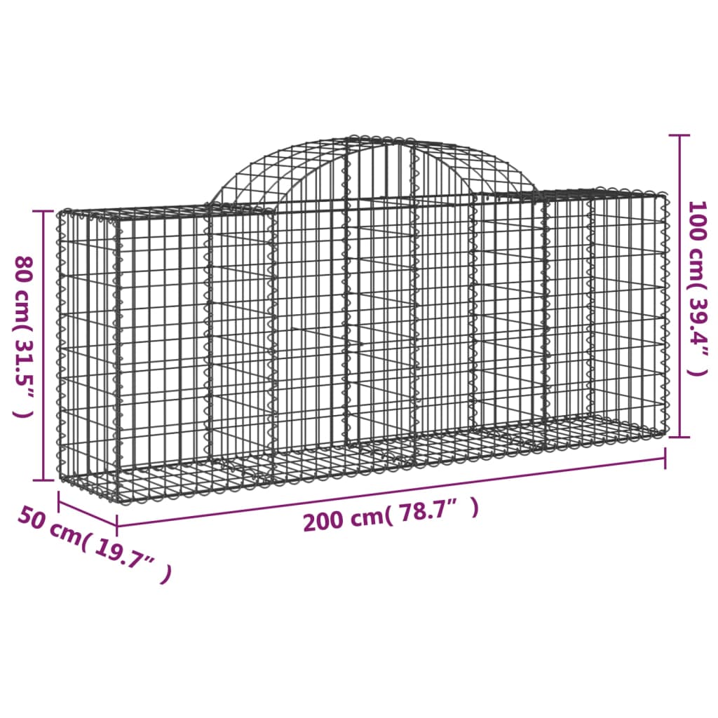 vidaXL Габионни кошници арка 10 бр 200x50x80/100 см поцинковано желязо