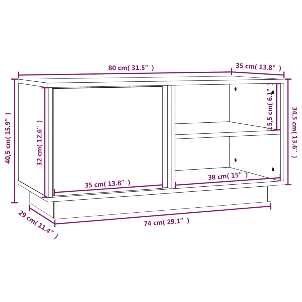 vidaXL ТВ шкаф, сив, 80x35x40,5 см, бор масив