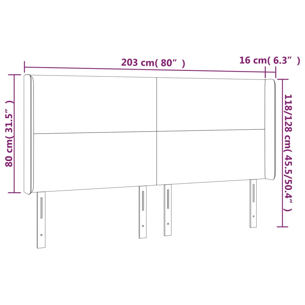 vidaXL LED горна табла за легло, тъмносиня, 203x16x118/128 см, кадифе