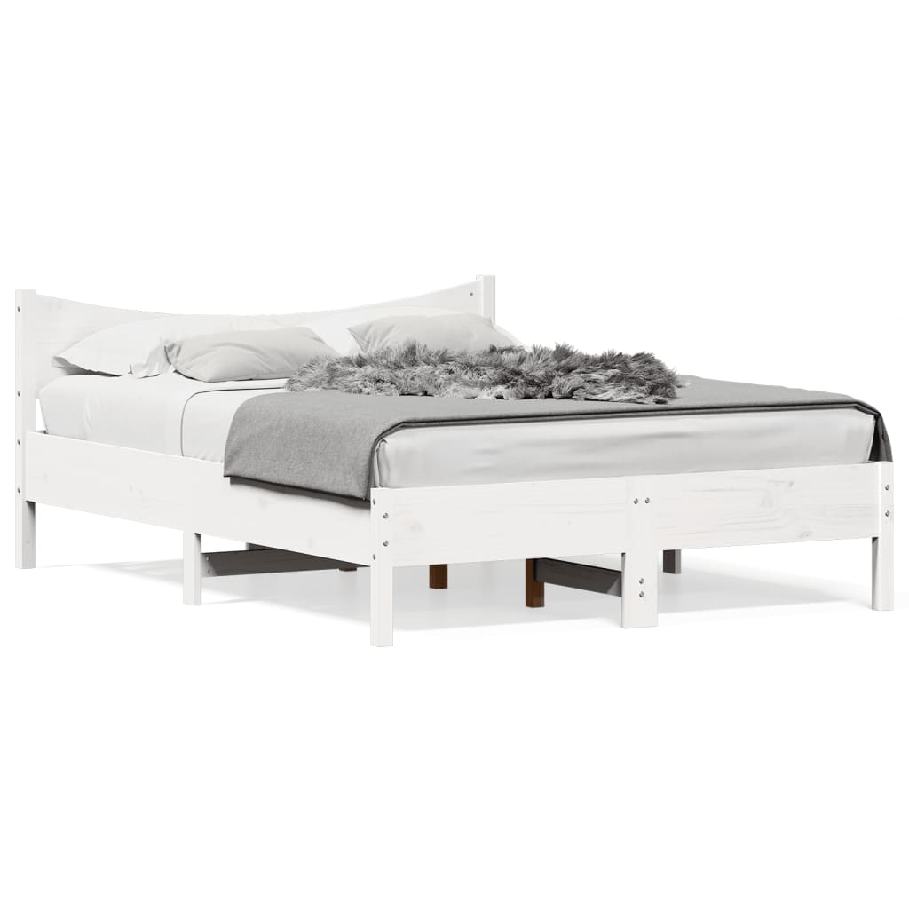 vidaXL Рамка за легло, бяла, бор масив, 120x190 см