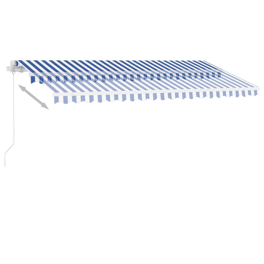 vidaXL Ръчно прибиращ се сенник с LED, 400x350 см, синьо и бяло
