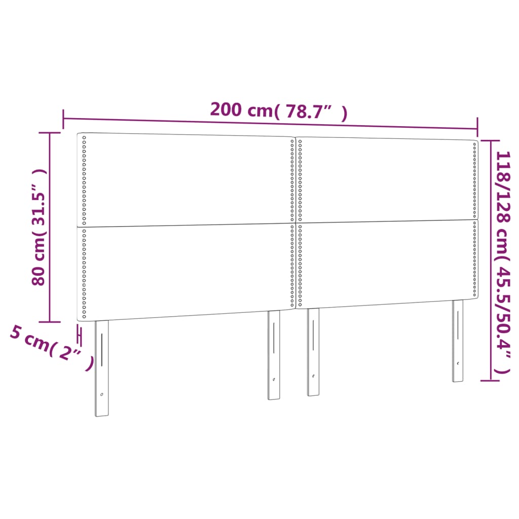 vidaXL LED горна табла за легло,сива, 200x5x118/128см, изкуствена кожа