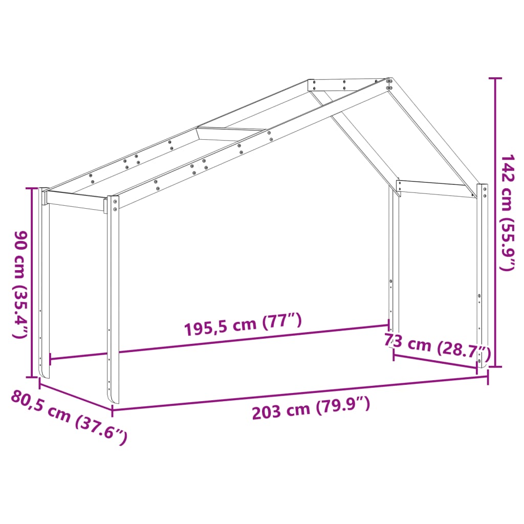 vidaXL Покрив за детско легло, 203x80,5x142 см, бор масив