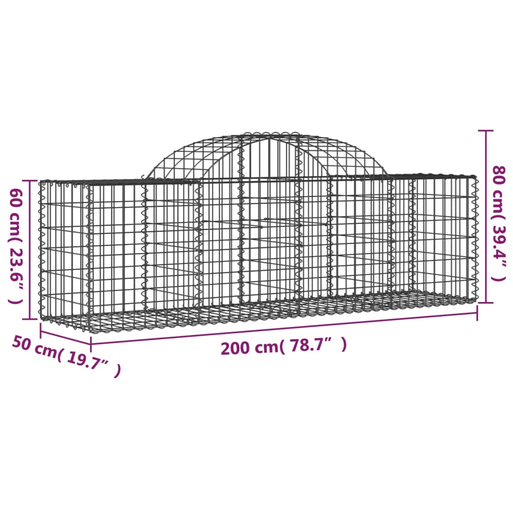 vidaXL Габионни кошници арка 5 бр 200x50x60/80 см поцинковано желязо