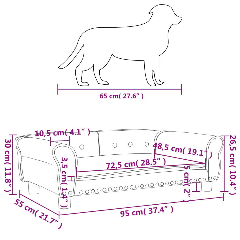 vidaXL Кучешко легло, сиво, 95x55x30 см, изкуствена кожа