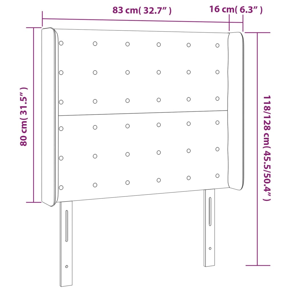 vidaXL LED горна табла за легло, черна, 83x16x118/128 см, плат