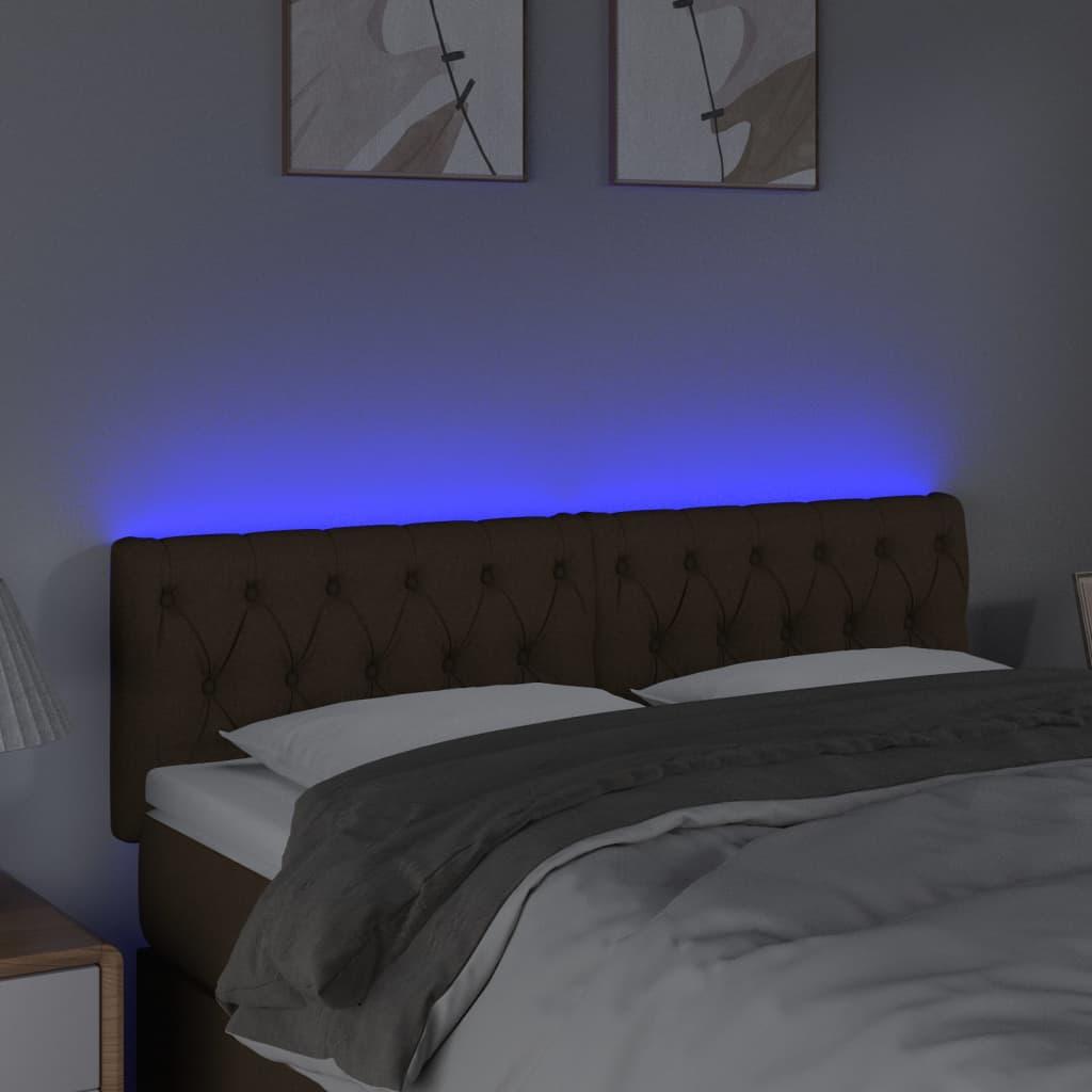 vidaXL LED горна табла за легло, тъмнокафява, 160x7x78/88 см, плат