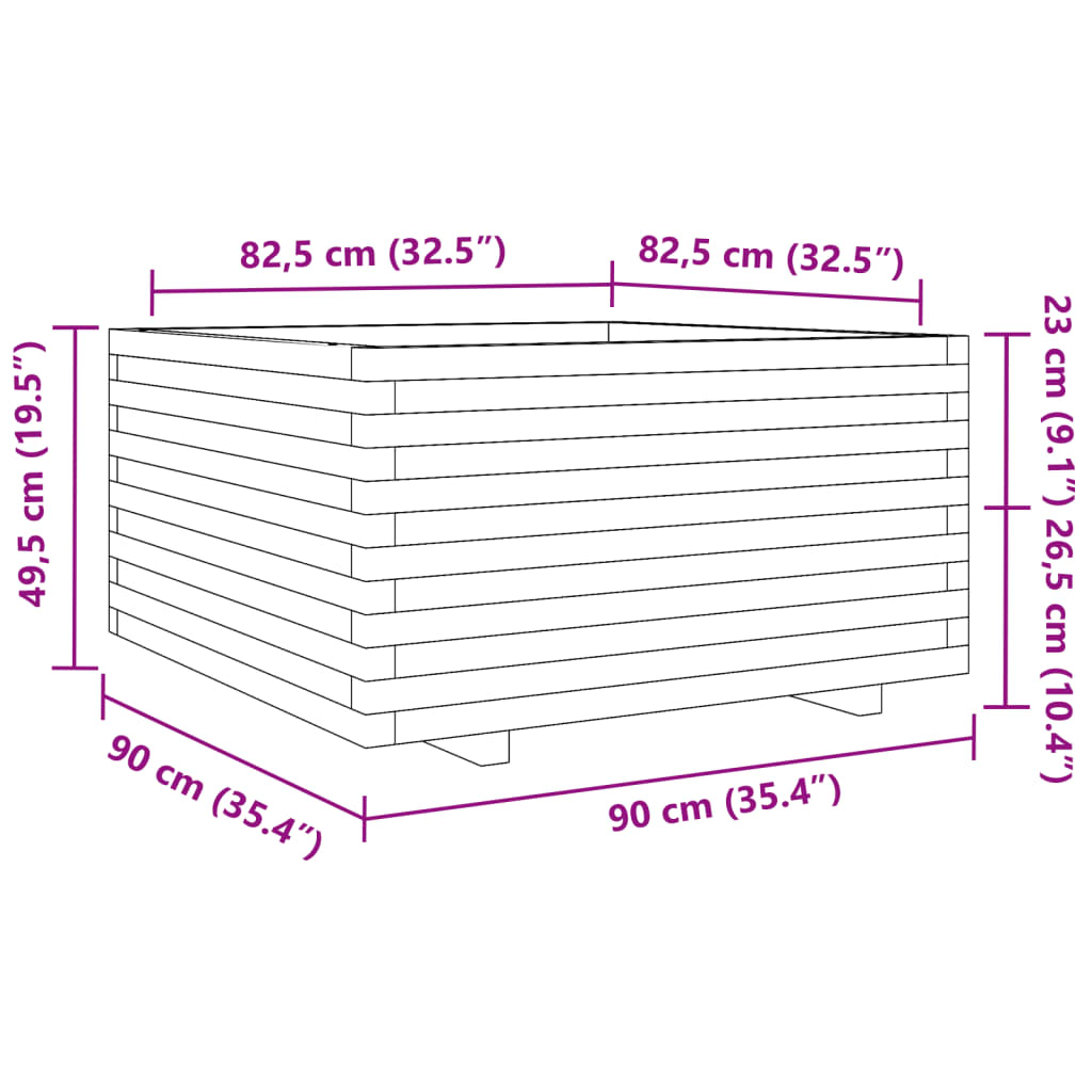 vidaXL Градинска кашпа, 90x90x49,5 см, импрегнирано борово дърво