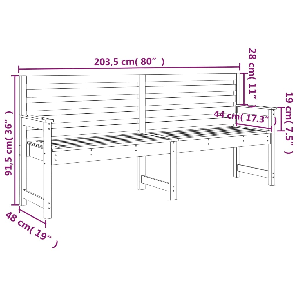 vidaXL Градинска пейка сива 203,5x48x91,5 см борово дърво масив