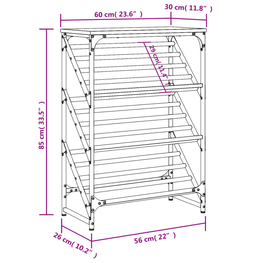 vidaXL Етажерка за обувки, опушен дъб, 60x30x85 см, инженерно дърво