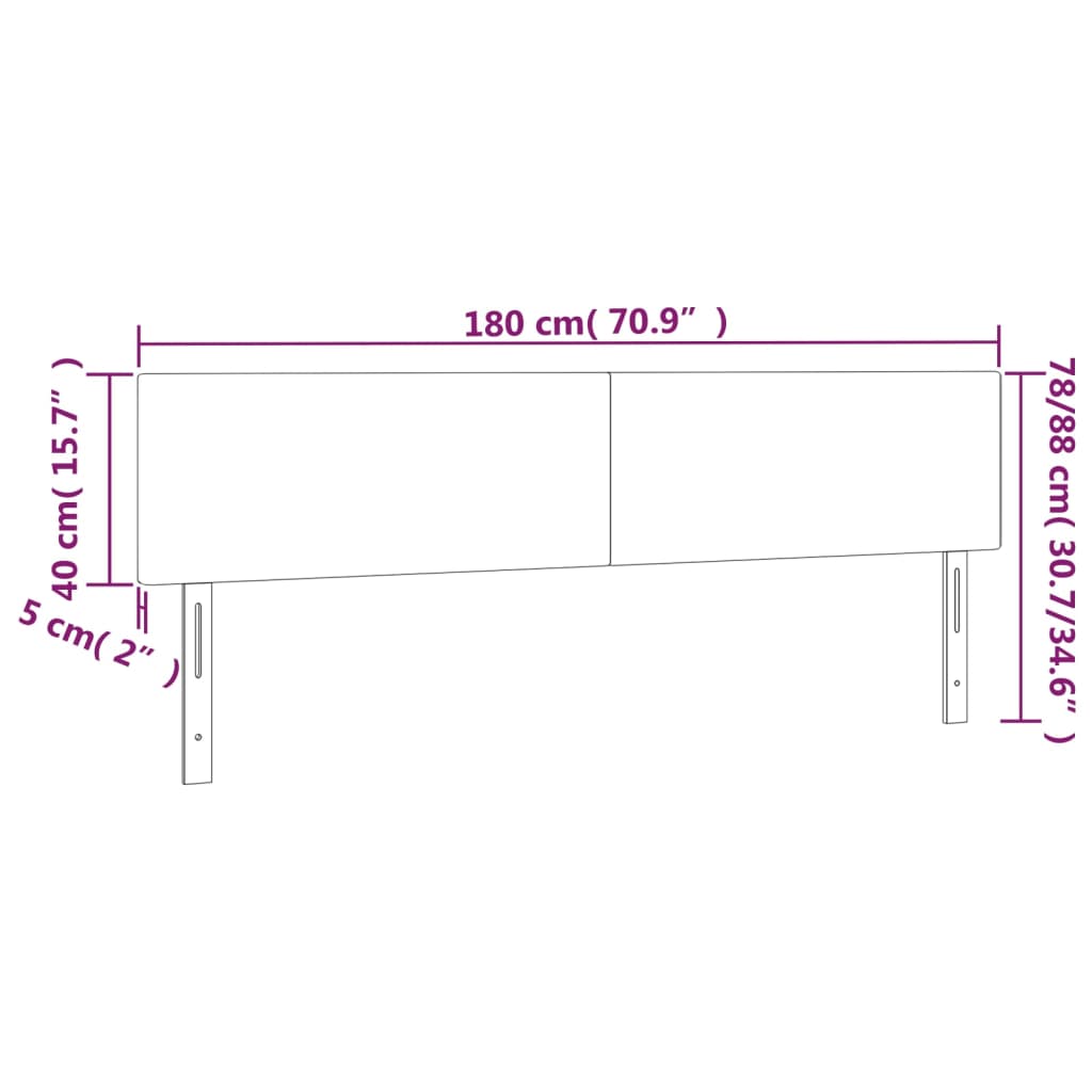 vidaXL LED горна табла за легло, светлосива, 180x5x78/88 см кадифе