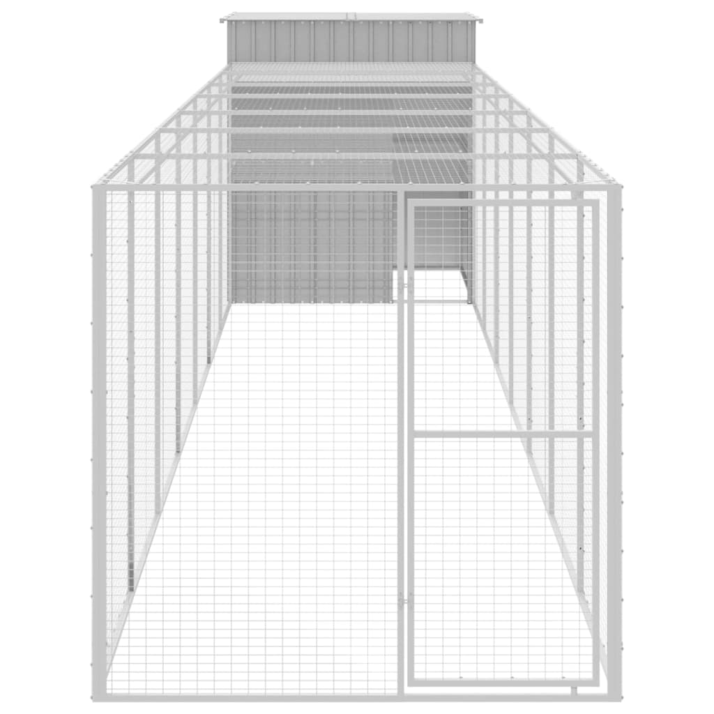 vidaXL Клетка за пилета с волиера, светлосива, 165x863x181 см, стомана