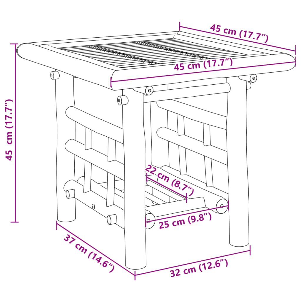 vidaXL Странична маса 45x45x45 см бамбук