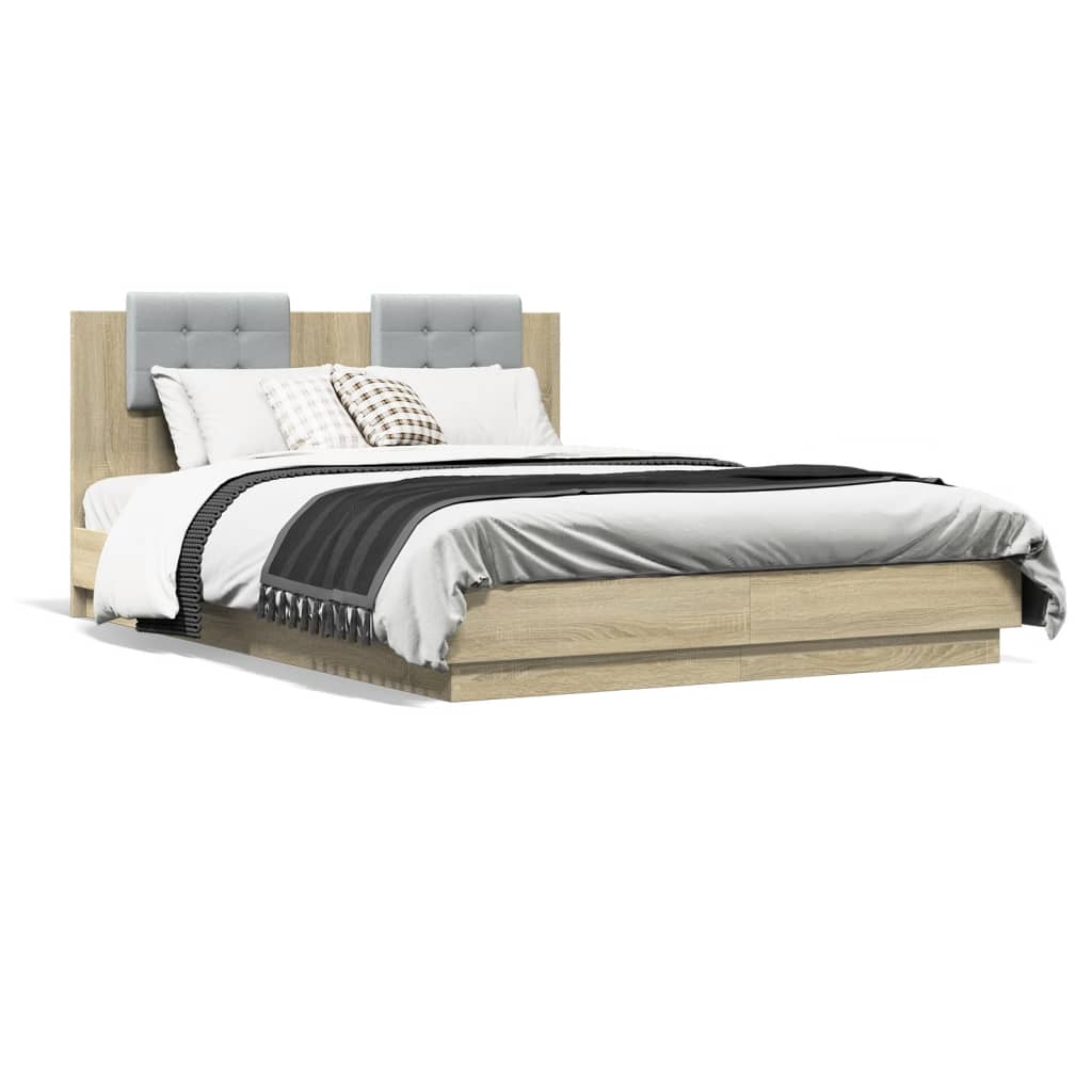 vidaXL Рамка за легло с табла, дъб сонома, 150x200 см, инженерно дърво