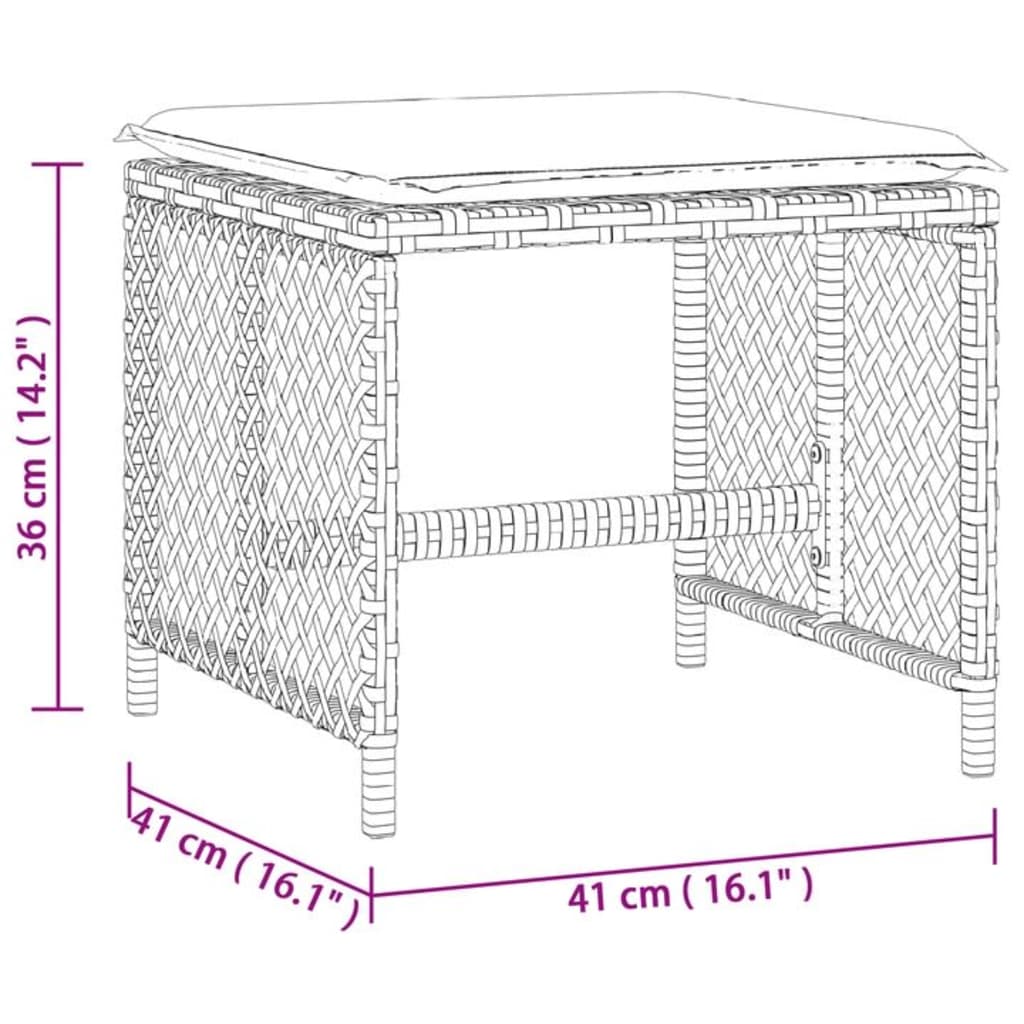 vidaXL Външни табуретки с възглавници 4 бр бежови 41x41x36см полиратан