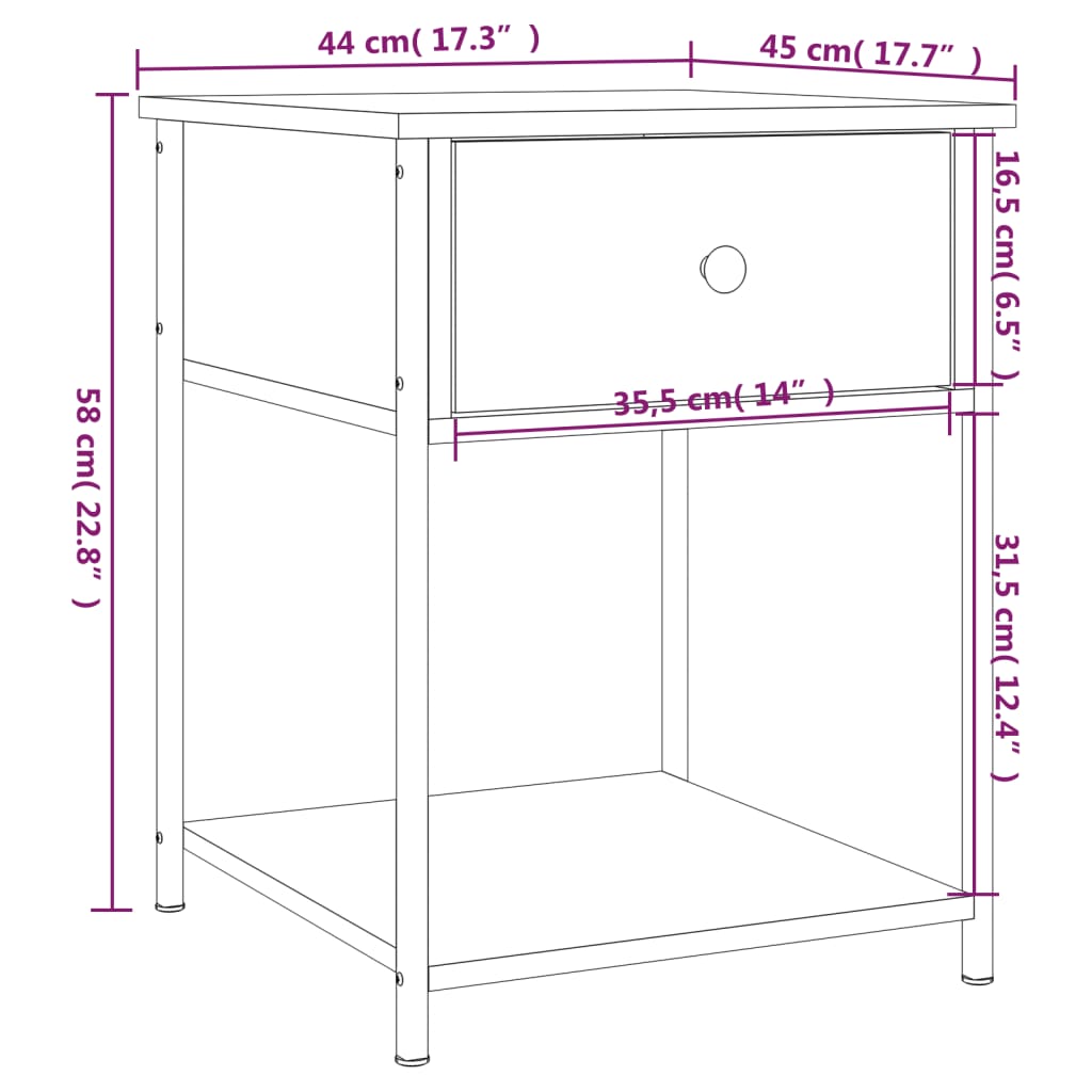 vidaXL Нощна масичка, опушен дъб, 44x45x58 см, инженерно дърво