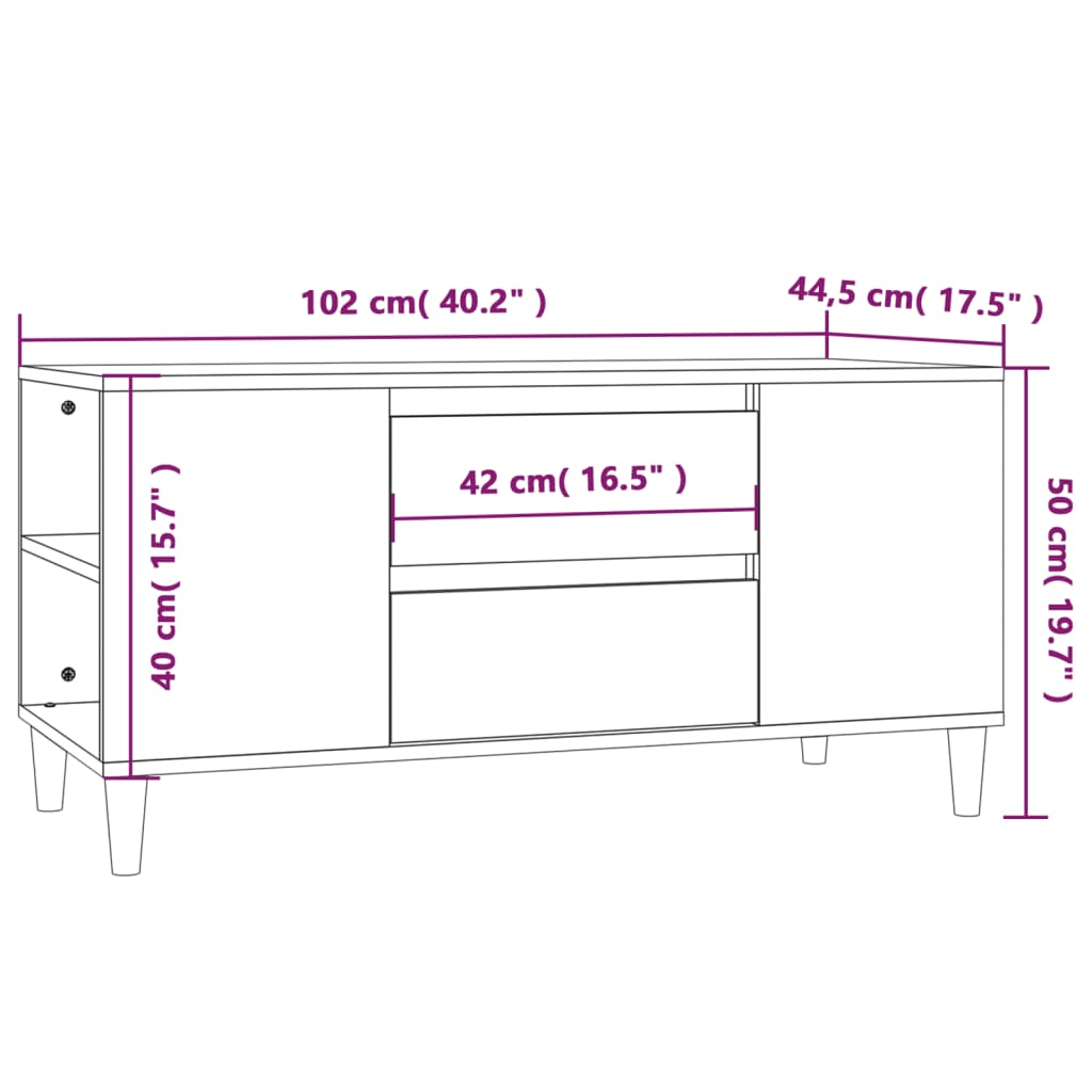 vidaXL ТВ шкаф, черен, 102x44,5x50 см, инженерно дърво