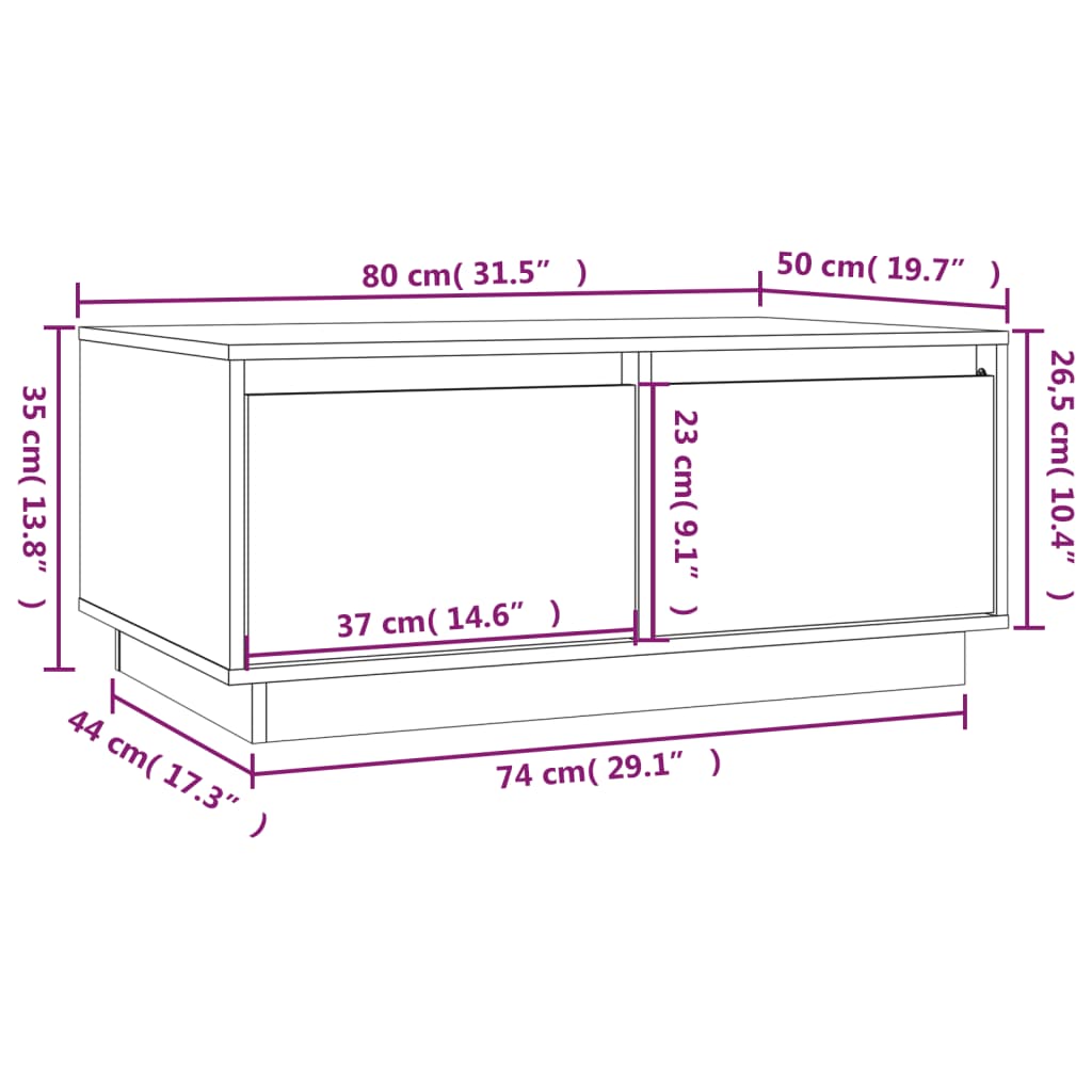 vidaXL Кафе маса, меденокафява, 80x50x35 см, борово дърво масив