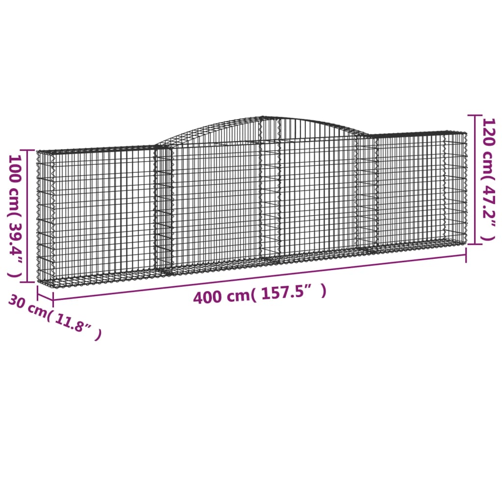 vidaXL Габионни кошници арка 2 бр 400x30x100/120 см поцинковано желязо