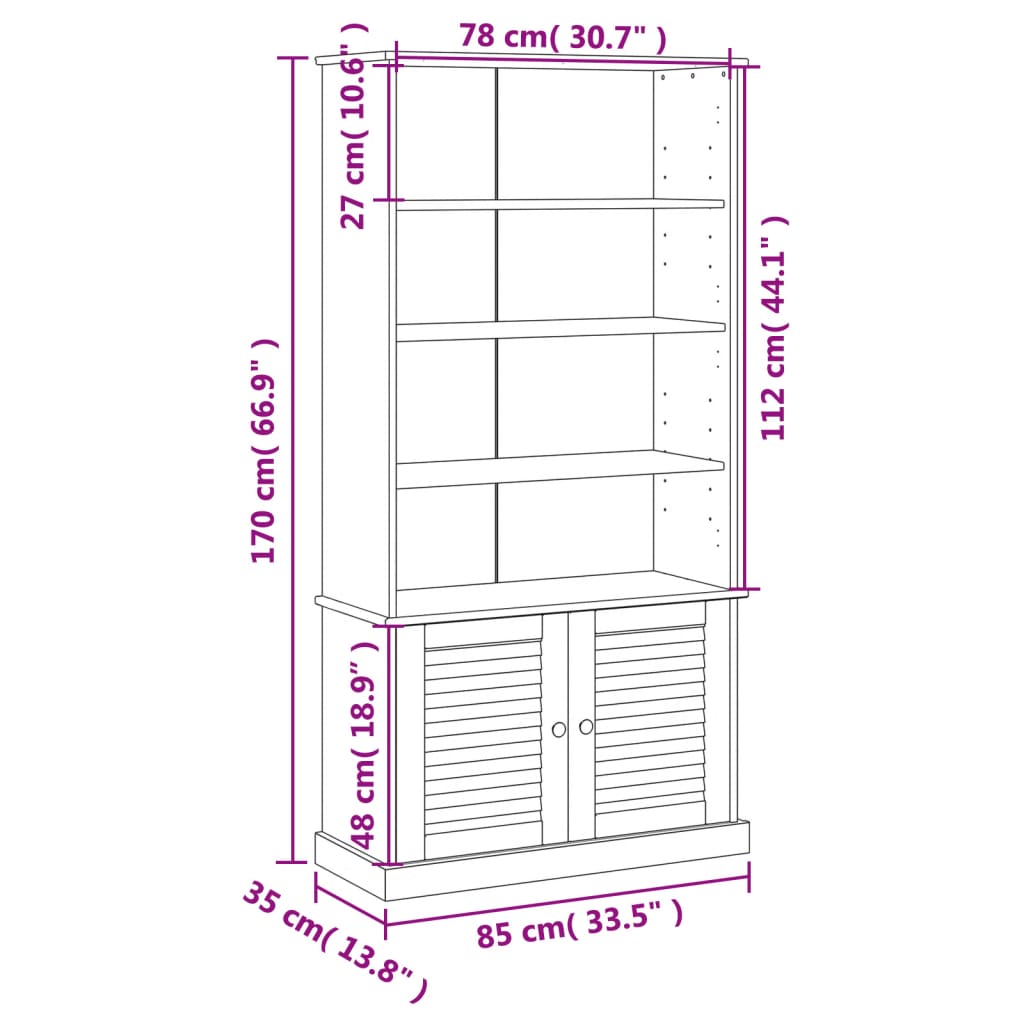 vidaXL Етажерка за книги VIGO 85x35x170 см бор масив