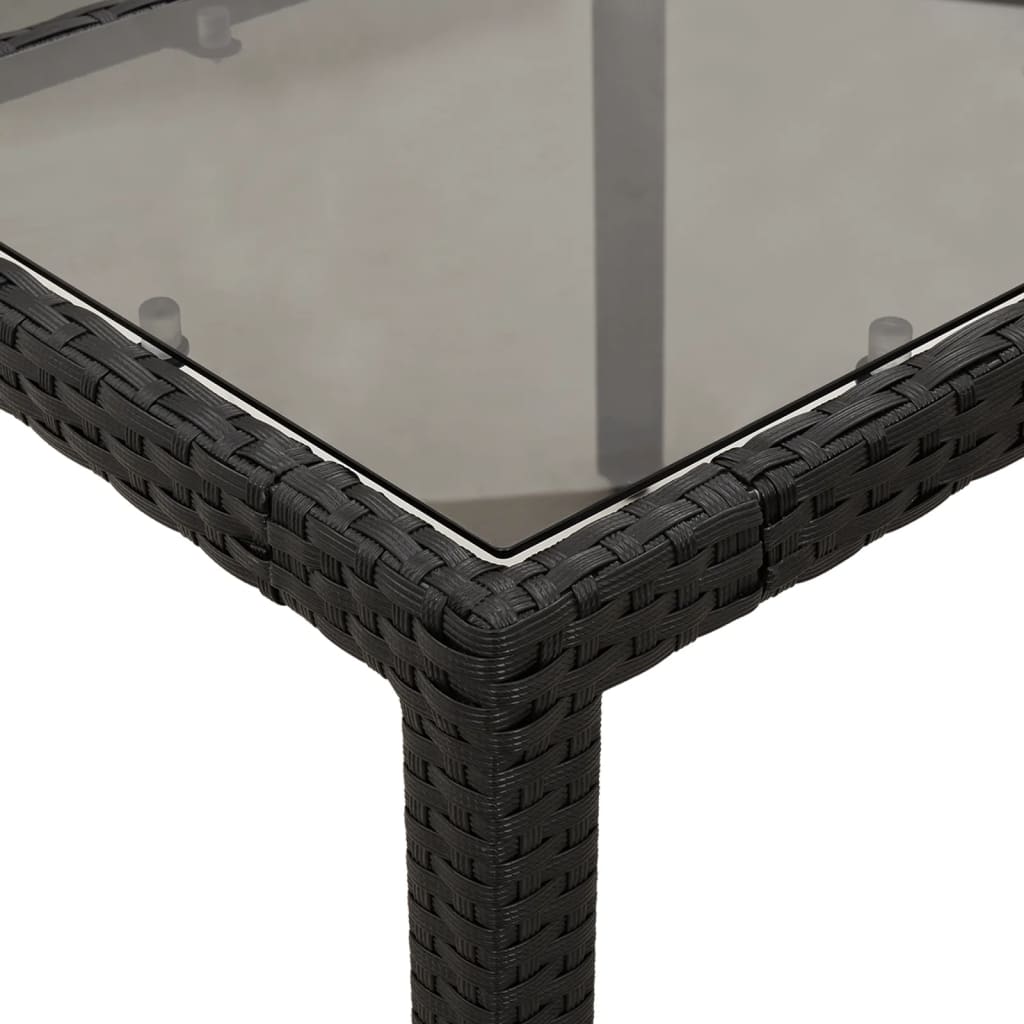 vidaXL Градинска маса със стъклен плот черен 190x90x75 см полиратан