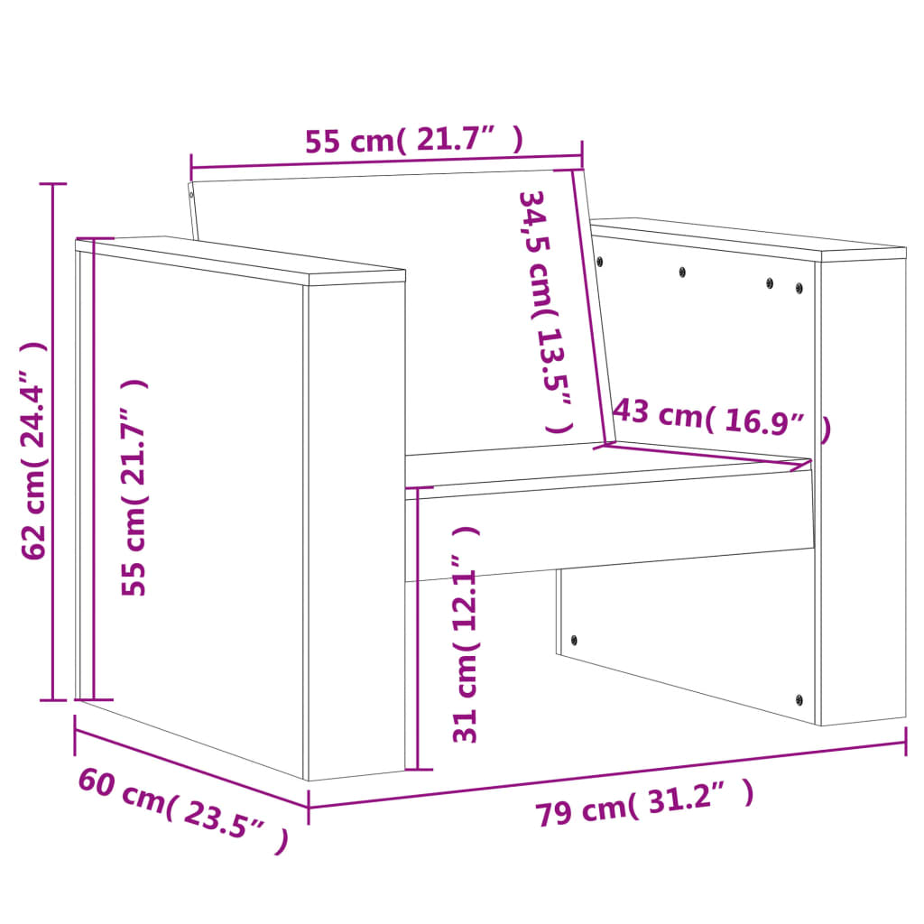 vidaXL Градински диван, 79x60x62 см, дугласка дървесина масив