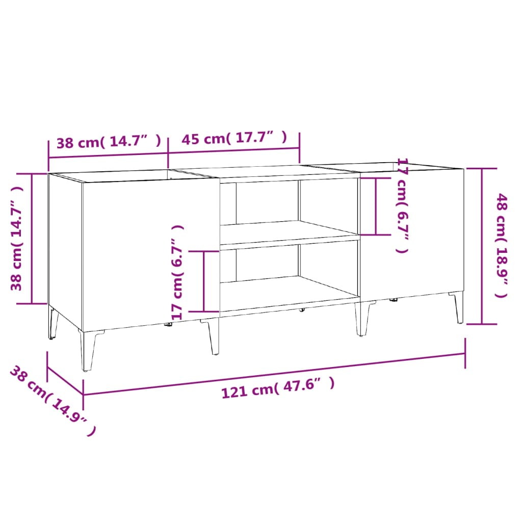 vidaXL Шкаф за грамофонни плочи бял гланц 121x38x48 см инженерно дърво