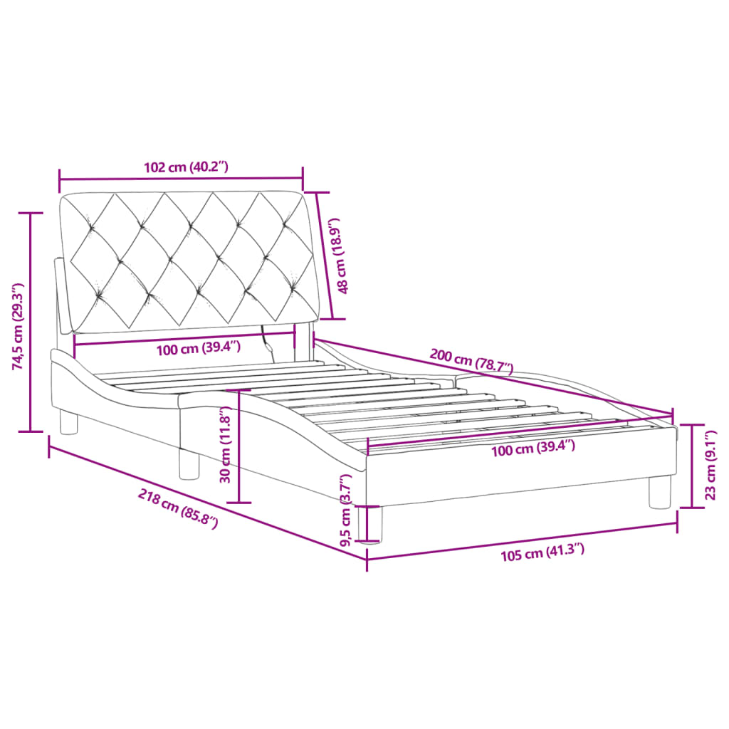 vidaXL Рамка за легло с LED осветление, синя, 100x200 см, кадифе