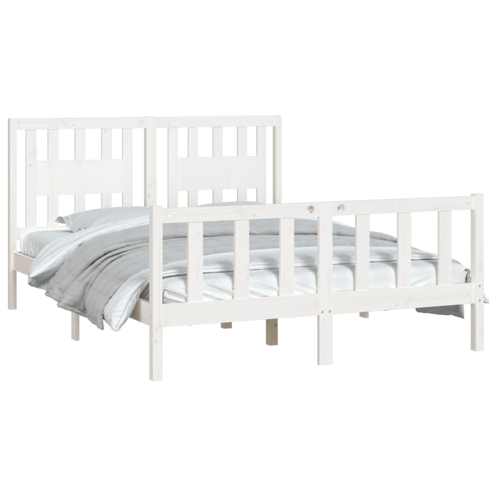 vidaXL Рамка за легло с табла, бяла, бор масив, 120х200 см