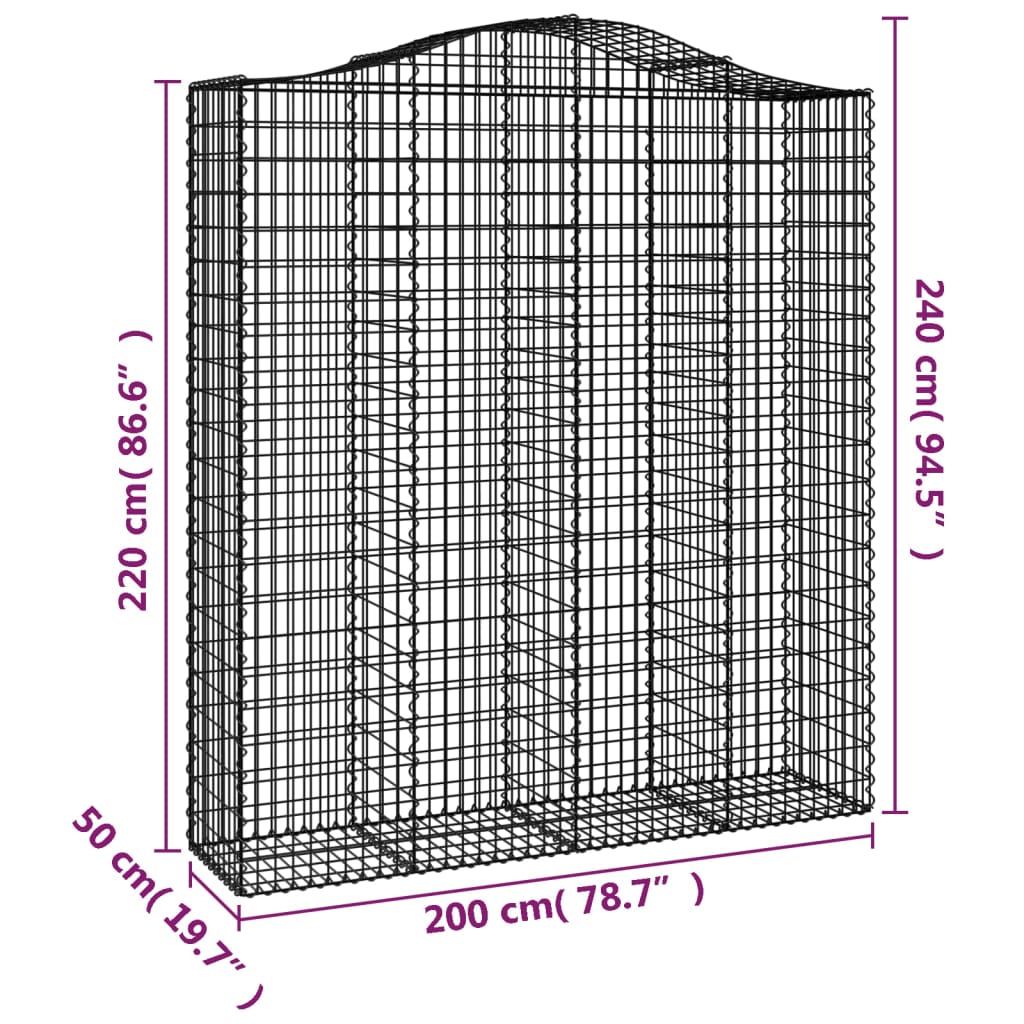 vidaXL Габионни кошници арка 6 бр 200x50x220/240 см поцинковано желязо