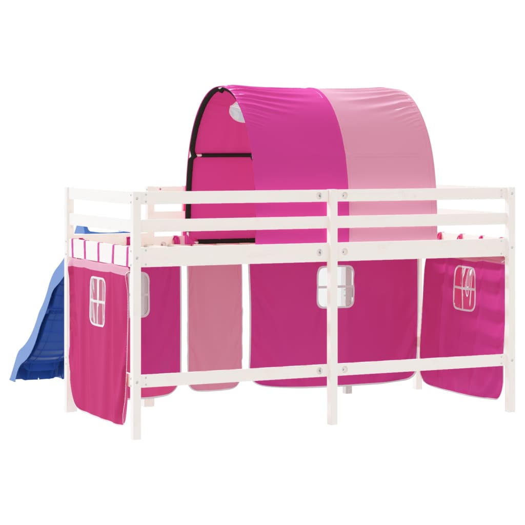vidaXL Детско високо легло с тунел, розово, 80x200 см, бор масив