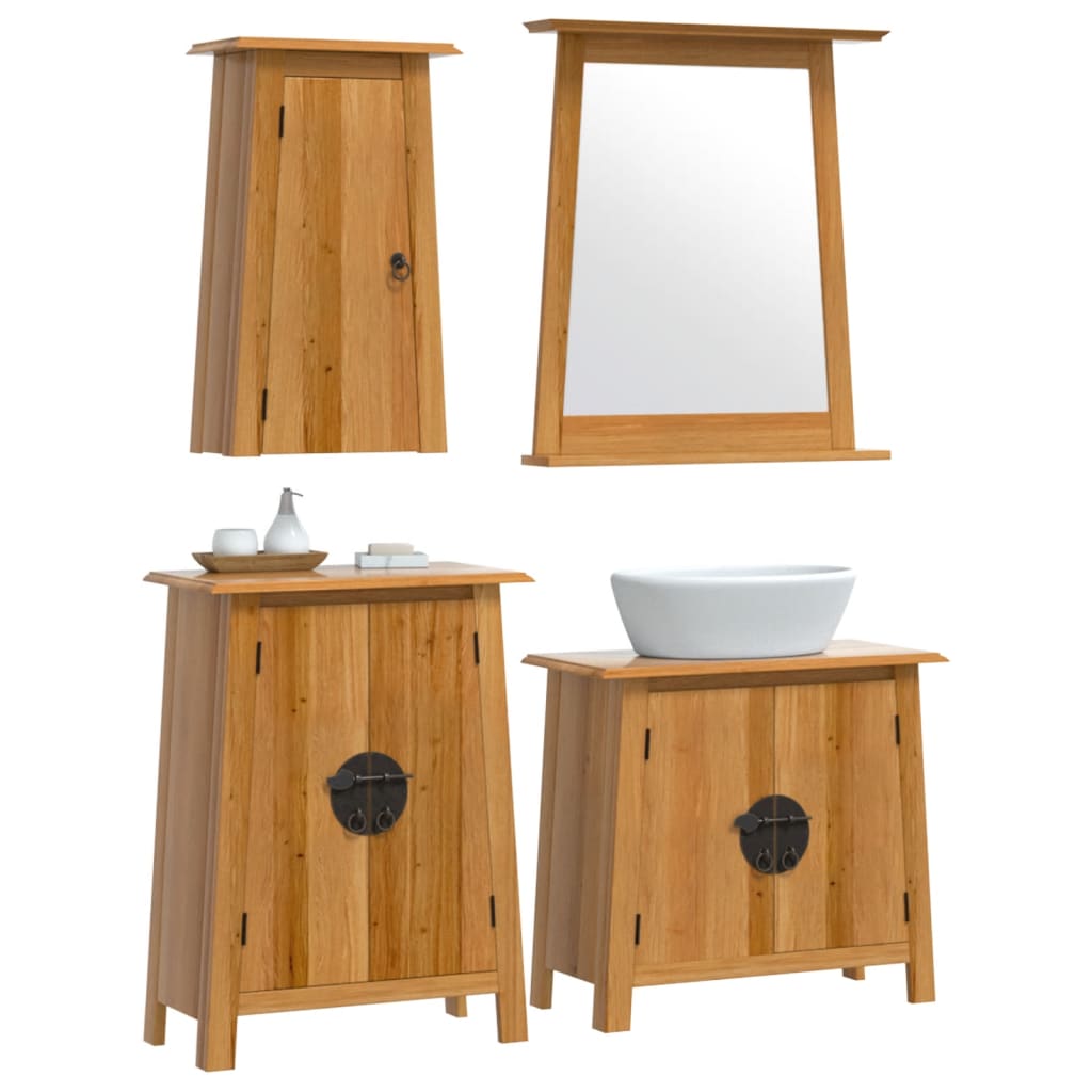 vidaXL Комплект мебели за баня, 4 части, масивна борова дървесина