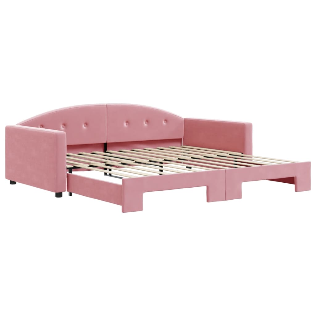 vidaXL Канапе с изтеглящо разтегателно легло розово 100x200 см кадифе