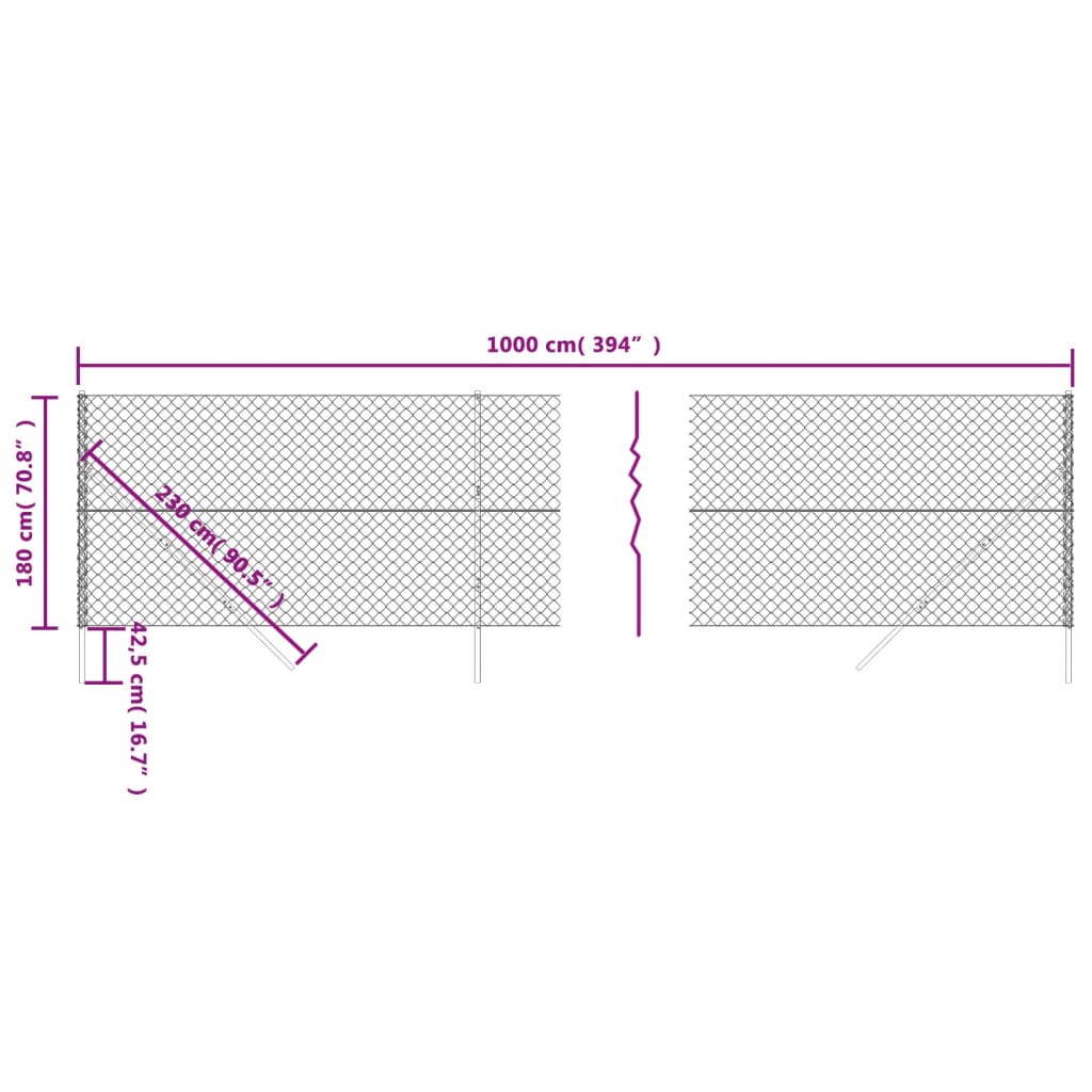 vidaXL Плетена оградна мрежа, антрацит, 1,8x10 м