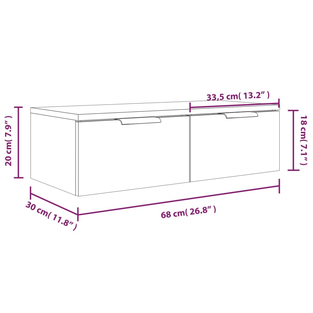 vidaXL Стенни ТВ шкафове 2 бр сив сонома 68x30x20 см инженерно дърво