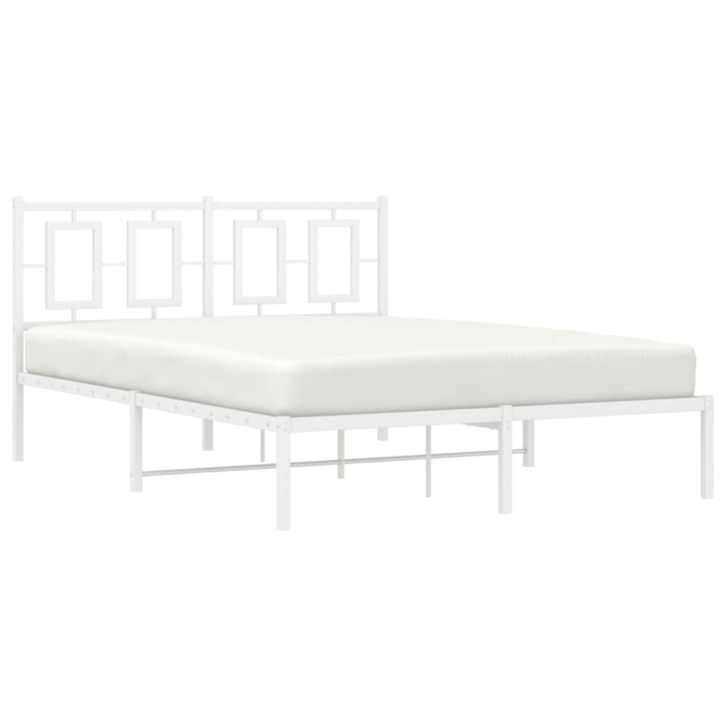 vidaXL Метална рамка за легло с горна табла, бяла, 140x200 см