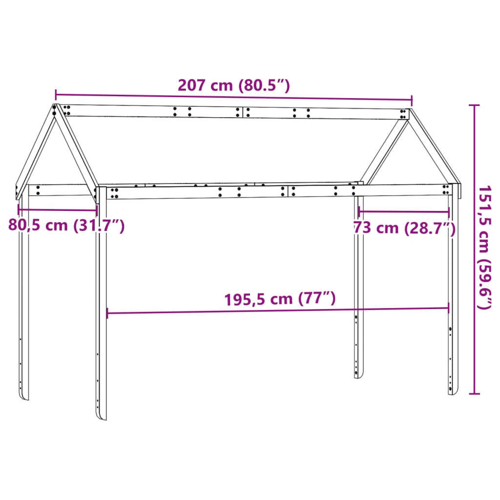 vidaXL Покрив за детско легло, бял, 207x80,5x151,5 см, бор масив