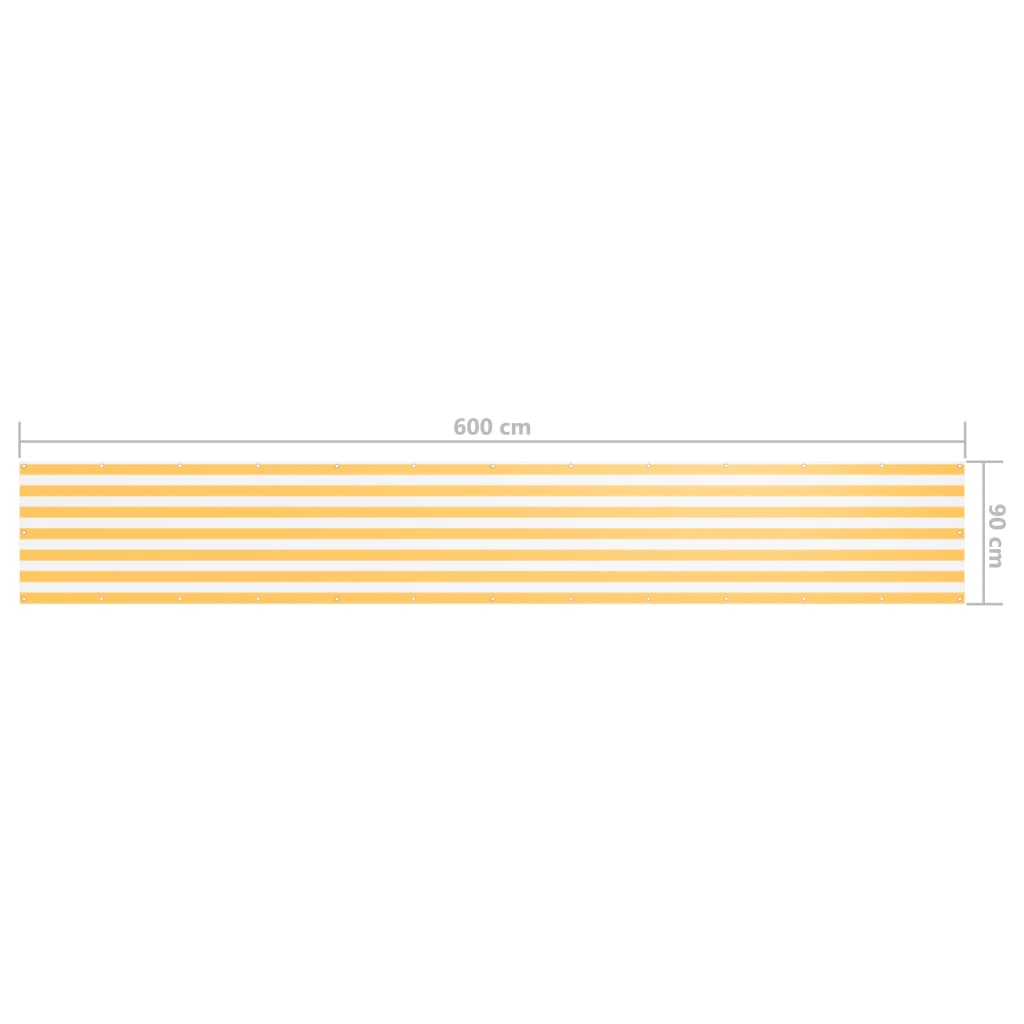 vidaXL Балконски параван, бяло и жълто, 90x600 см, оксфорд плат