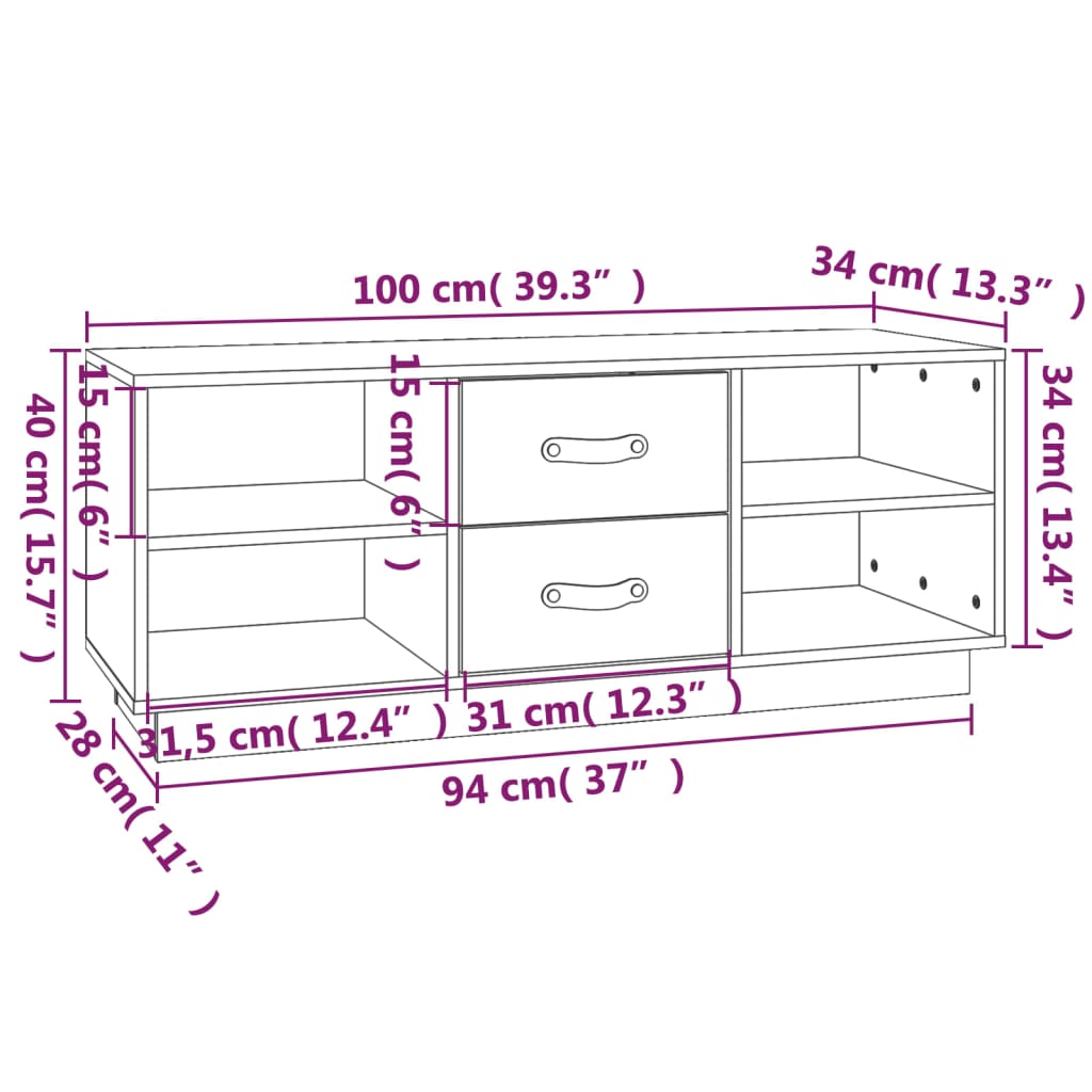 vidaXL ТВ шкаф, меденокафяв, 100x34x40 см, бор масив