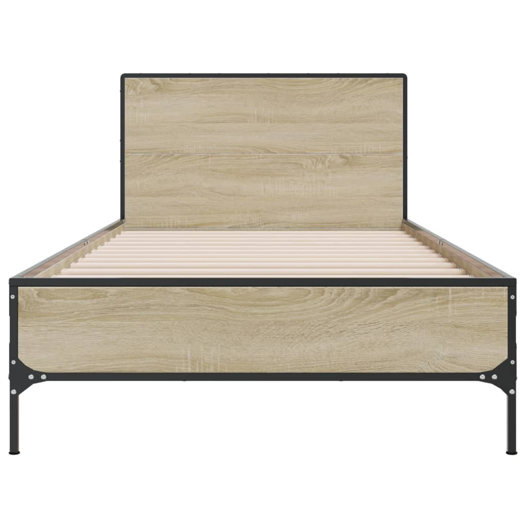 vidaXL Рамка за легло, дъб сонома, 90x200 см, инженерно дърво и метал