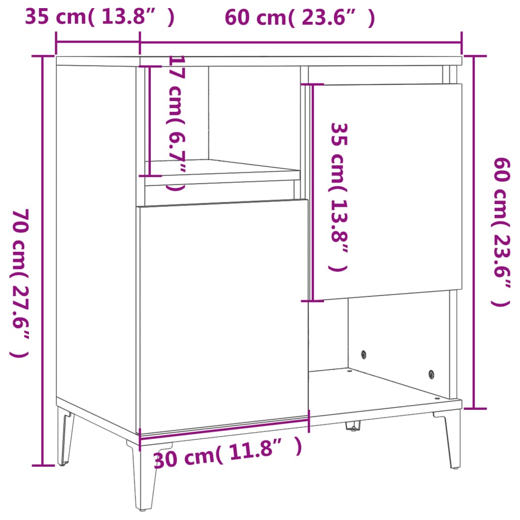 vidaXL Сайдборд, 3 бр, бетонно сиво, 60x35x70 см, инженерно дърво