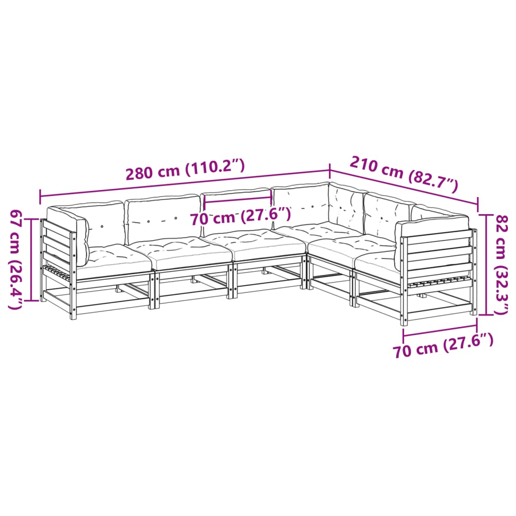 vidaXL Градински комплект с възглавници, 6 части, дугласка ела масив