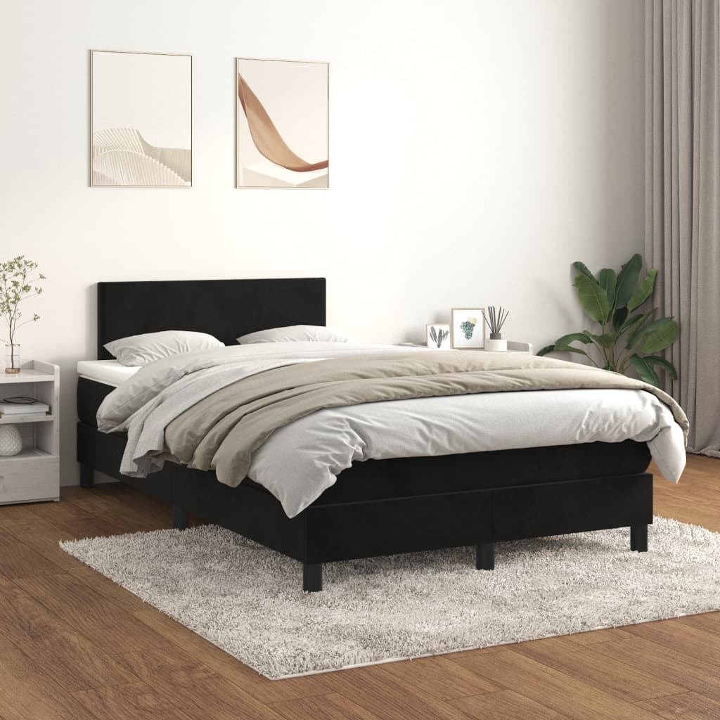 vidaXL Боксспринг легло с матрак, черно, 120x200 см, кадифе
