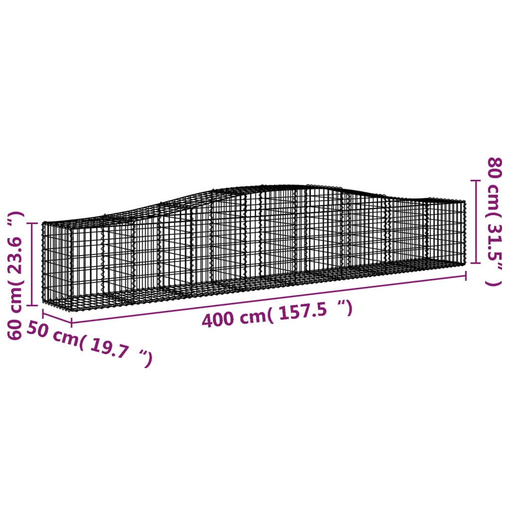 vidaXL Габионни кошници арка 5 бр 400x50x60/80 см поцинковано желязо